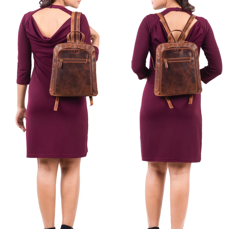 "May" Damen Rucksack Klein Leder Daypack Rucksackhandtasche Frauen