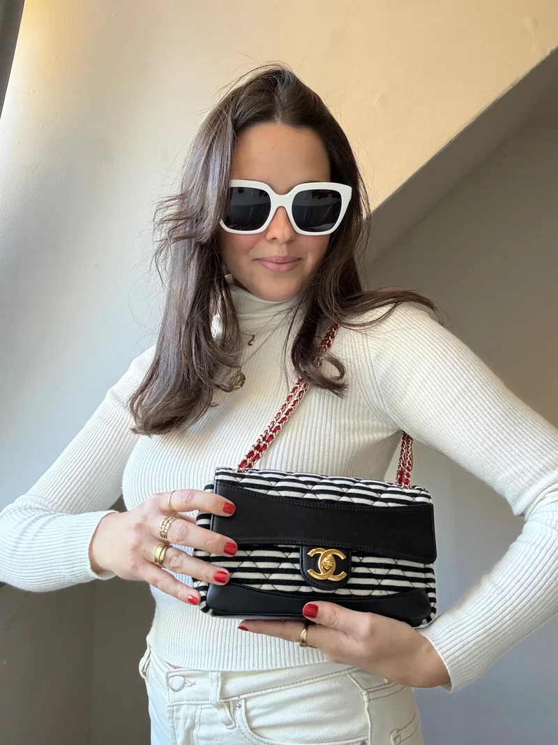 Chanel Sailor Bag Blau 2014 Gestreifte Mini Rechteck Klassische Single Flap Umhängetasche