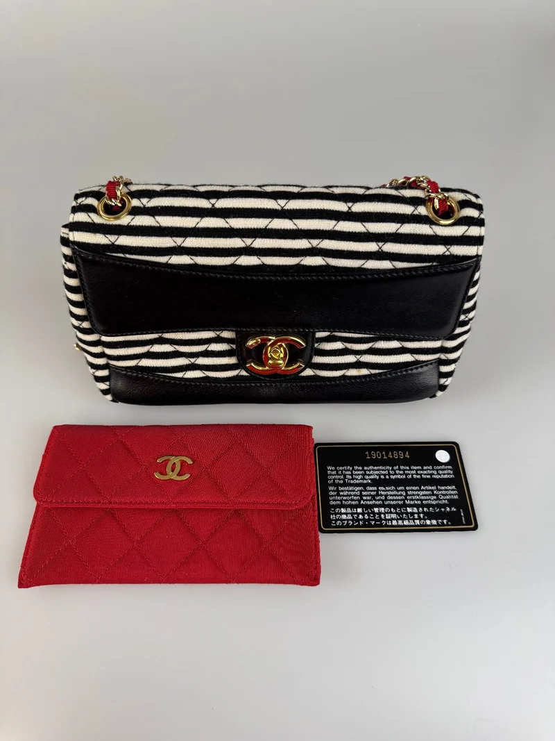 Chanel Sailor Bag Blau 2014 Gestreifte Mini Rechteck Klassische Single Flap Umhängetasche