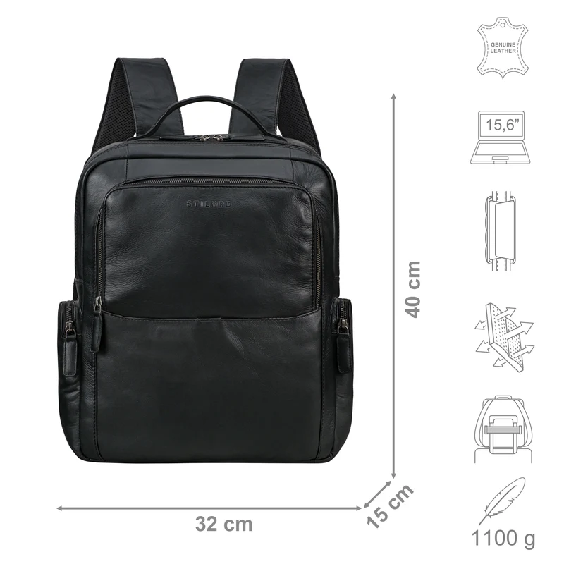 "Gino" Stilvoller Business Leder Rucksack für 15.6 - 17 Zoll Laptop