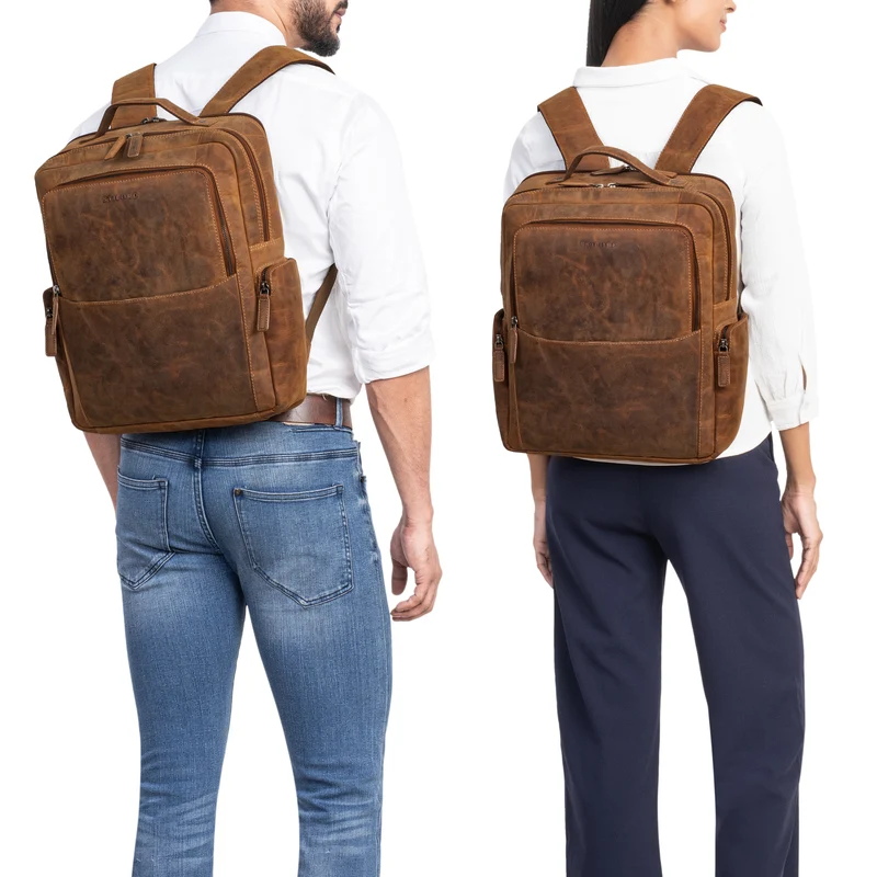 "Gino" Stilvoller Business Leder Rucksack für 15.6 - 17 Zoll Laptop