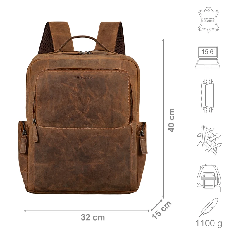 "Gino" Stilvoller Business Leder Rucksack für 15.6 - 17 Zoll Laptop