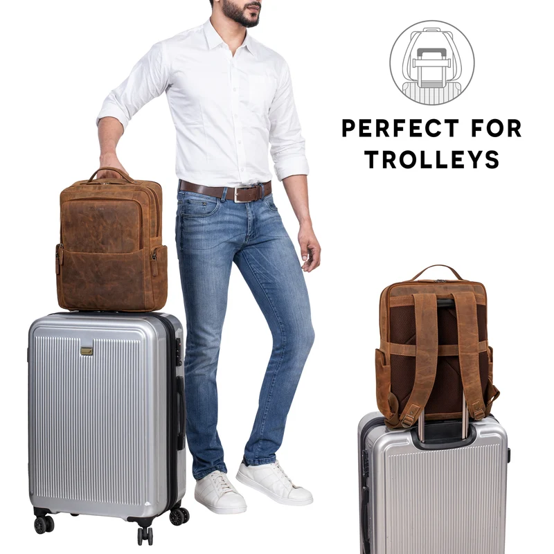 "Gino" Stilvoller Business Leder Rucksack für 15.6 - 17 Zoll Laptop