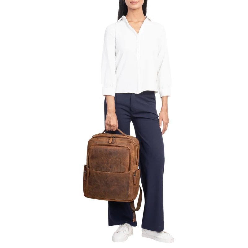 "Gino" Stilvoller Business Leder Rucksack für 15.6 - 17 Zoll Laptop