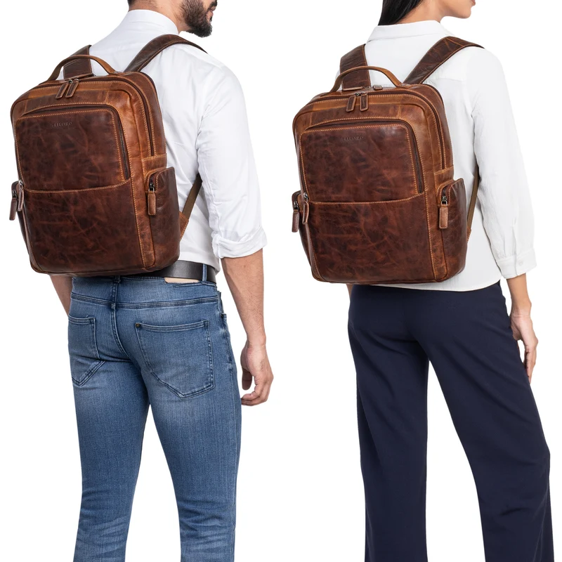 "Gino" Stilvoller Business Leder Rucksack für 15.6 - 17 Zoll Laptop