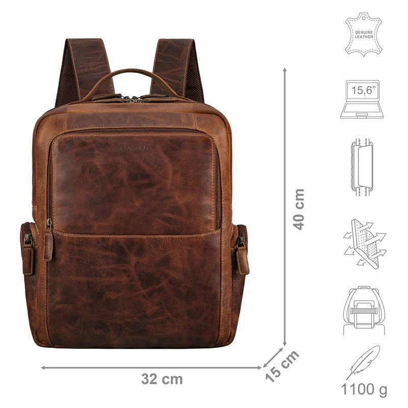 "Gino" Stilvoller Business Leder Rucksack für 15.6 - 17 Zoll Laptop
