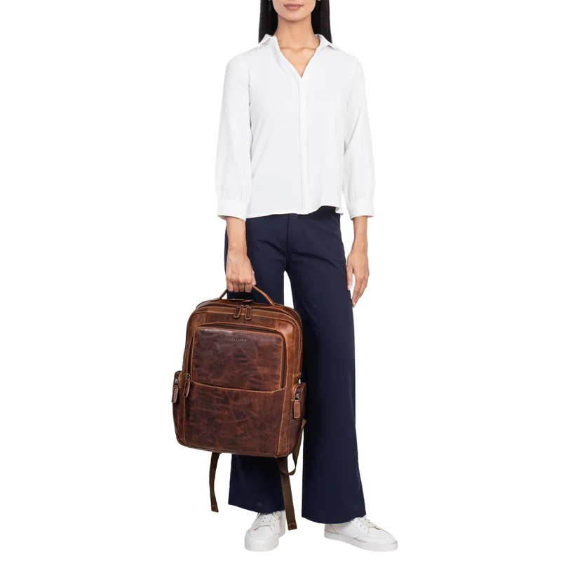 "Gino" Stilvoller Business Leder Rucksack für 15.6 - 17 Zoll Laptop