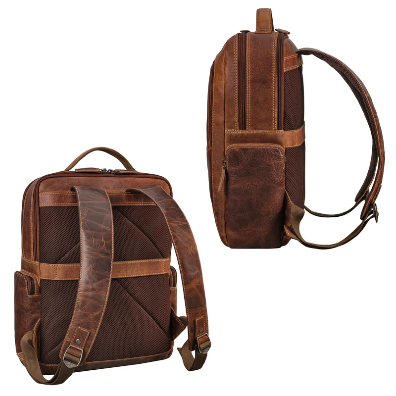 "Gino" Stilvoller Business Leder Rucksack für 15.6 - 17 Zoll Laptop