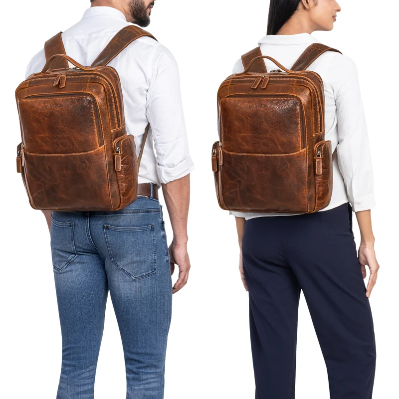 "Gino" Stilvoller Business Leder Rucksack für 15.6 - 17 Zoll Laptop