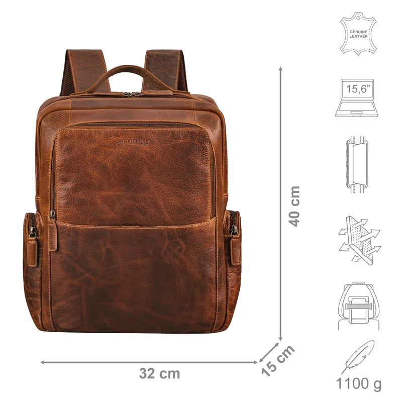 "Gino" Stilvoller Business Leder Rucksack für 15.6 - 17 Zoll Laptop