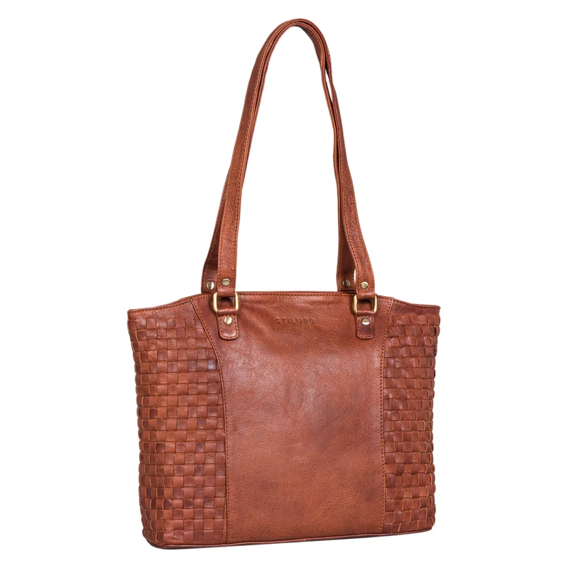 "Cora" Handtasche Damen im Boho-Look Leder geflochten