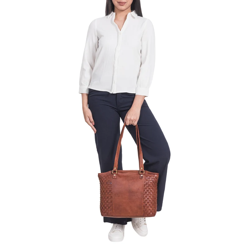 "Cora" Handtasche Damen im Boho-Look Leder geflochten