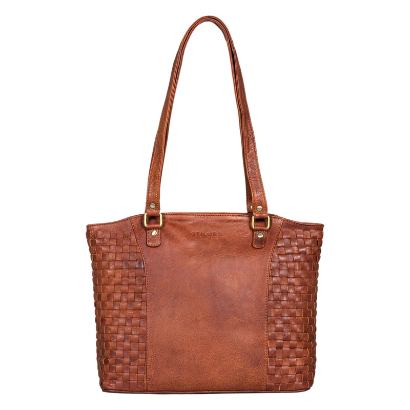 "Cora" Handtasche Damen im Boho-Look Leder geflochten