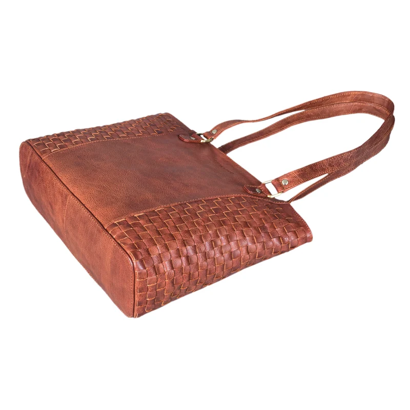 "Cora" Handtasche Damen im Boho-Look Leder geflochten