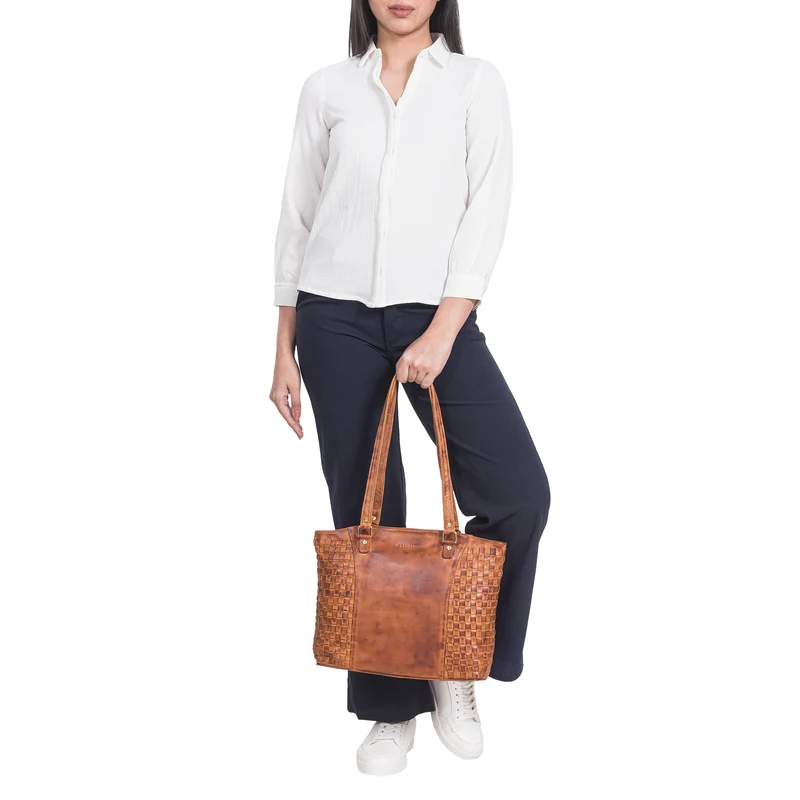 "Cora" Handtasche Damen im Boho-Look Leder geflochten