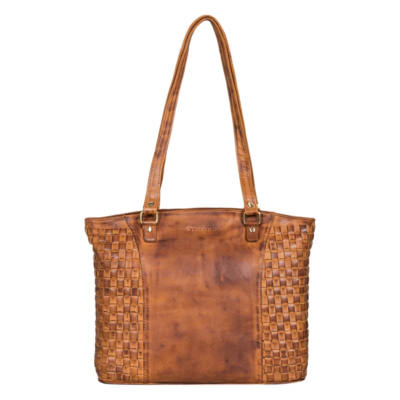 "Cora" Handtasche Damen im Boho-Look Leder geflochten