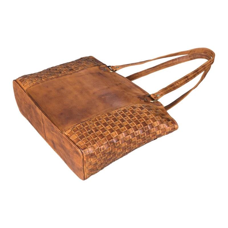 "Cora" Handtasche Damen im Boho-Look Leder geflochten