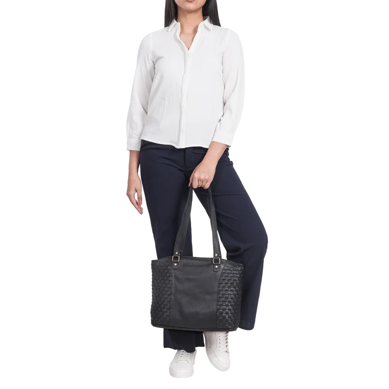 "Cora" Handtasche Damen im Boho-Look Leder geflochten