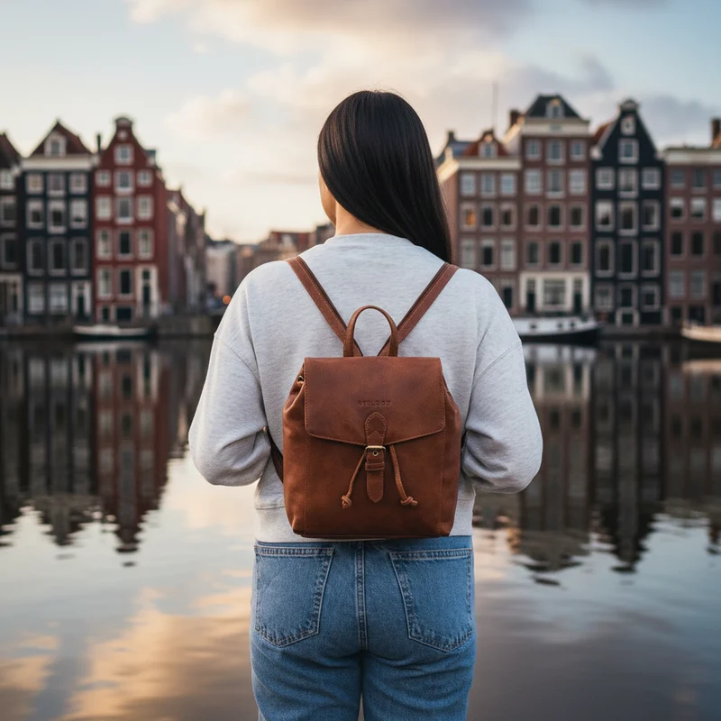 "Alice" Leder Cityrucksack Damen Klein mit Kordelzug