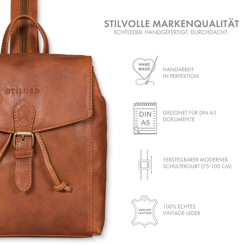 "Alice" Leder Cityrucksack Damen Klein mit Kordelzug
