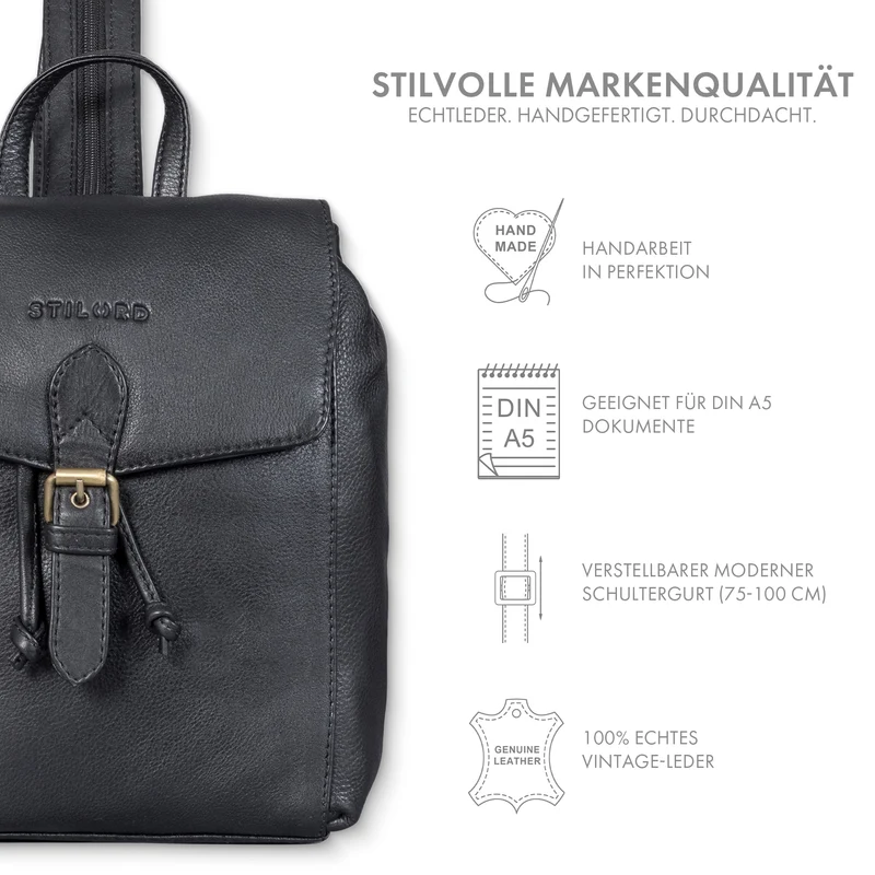 "Alice" Leder Cityrucksack Damen Klein mit Kordelzug