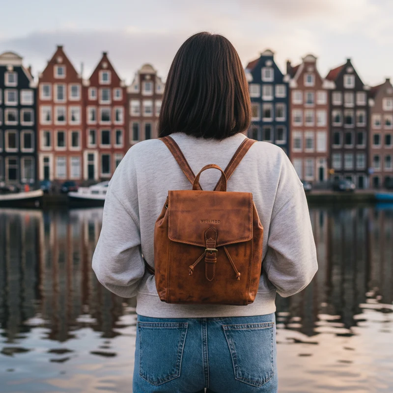 "Alice" Leder Cityrucksack Damen Klein mit Kordelzug