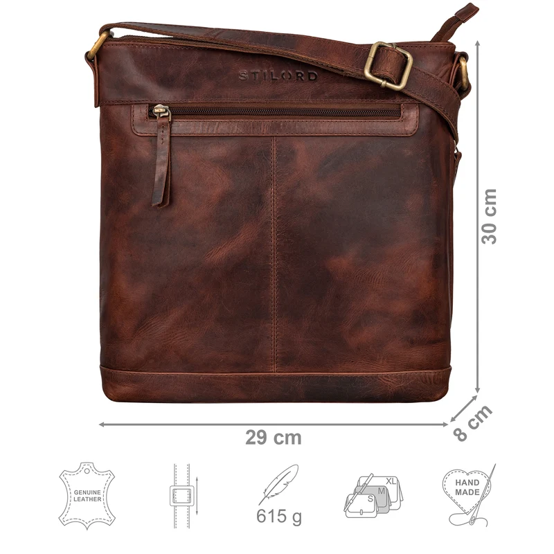 "Henrike" Schultertasche Damen Leder im Hochformat