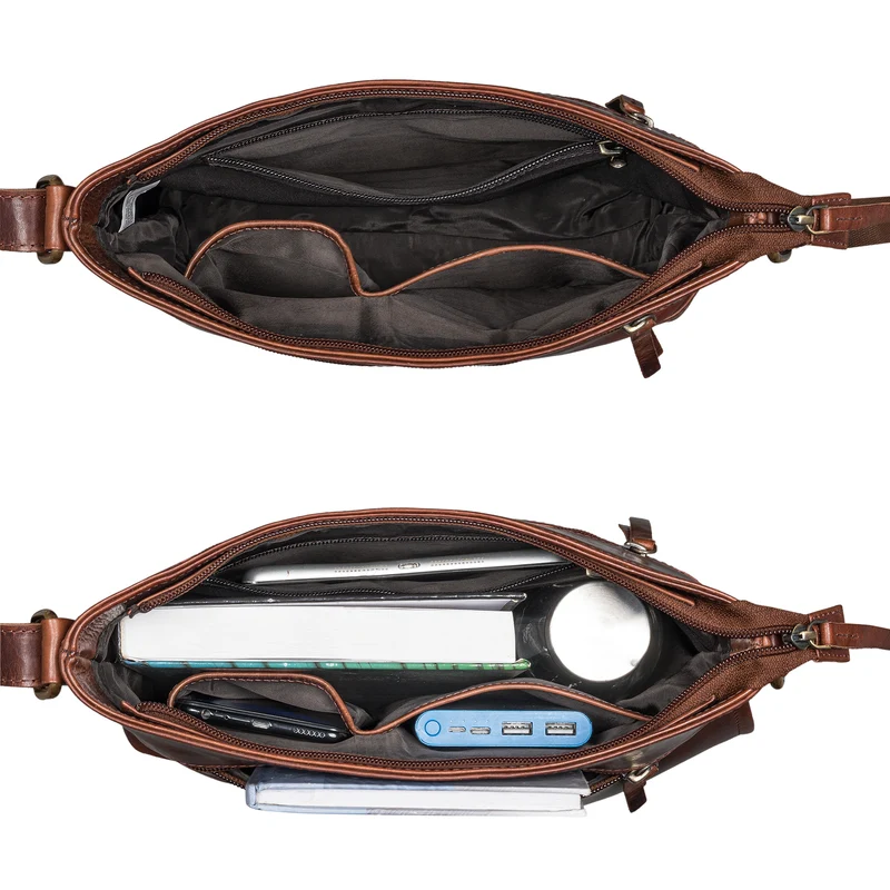 "Henrike" Schultertasche Damen Leder im Hochformat