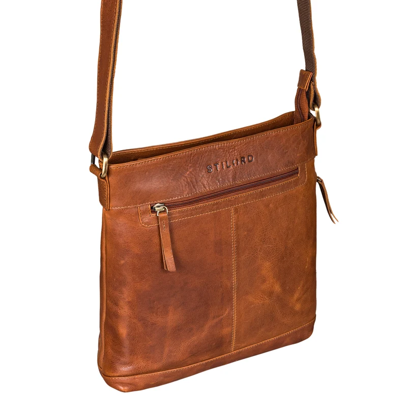 "Henrike" Schultertasche Damen Leder im Hochformat