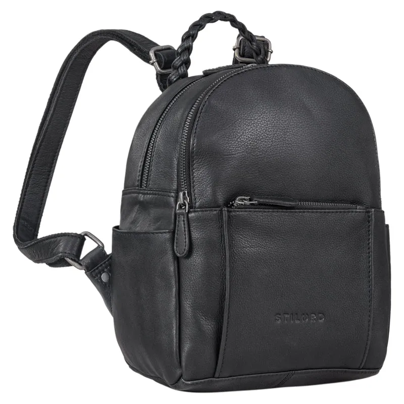 "Luna" Eleganter Leder-Rucksack Damen klein mit geflochtenem Henkel