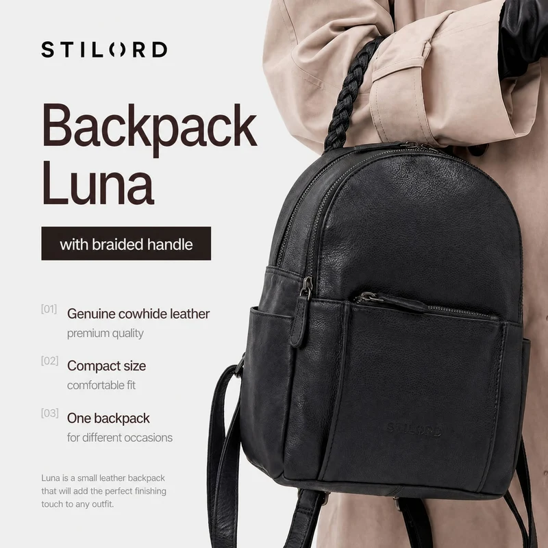 "Luna" Eleganter Leder-Rucksack Damen klein mit geflochtenem Henkel