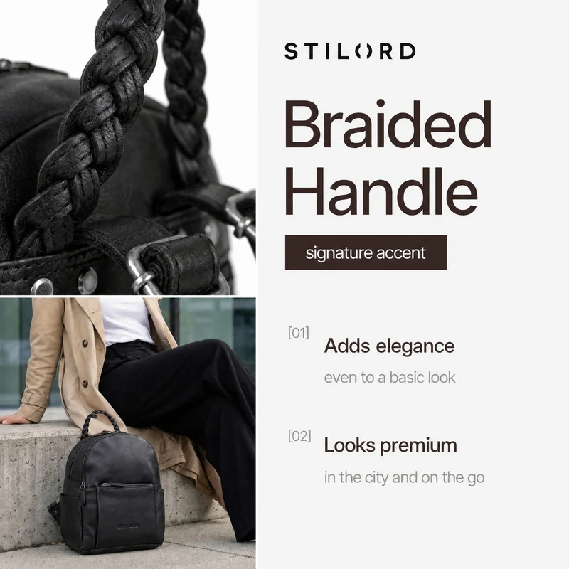 "Luna" Eleganter Leder-Rucksack Damen klein mit geflochtenem Henkel