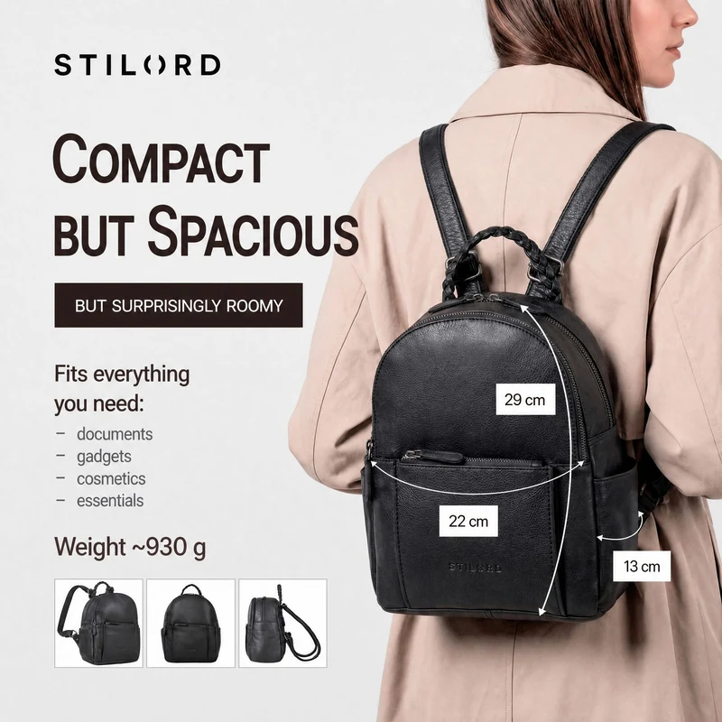 "Luna" Eleganter Leder-Rucksack Damen klein mit geflochtenem Henkel