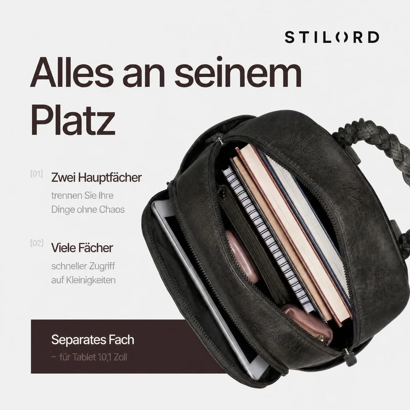 "Luna" Eleganter Leder-Rucksack Damen klein mit geflochtenem Henkel