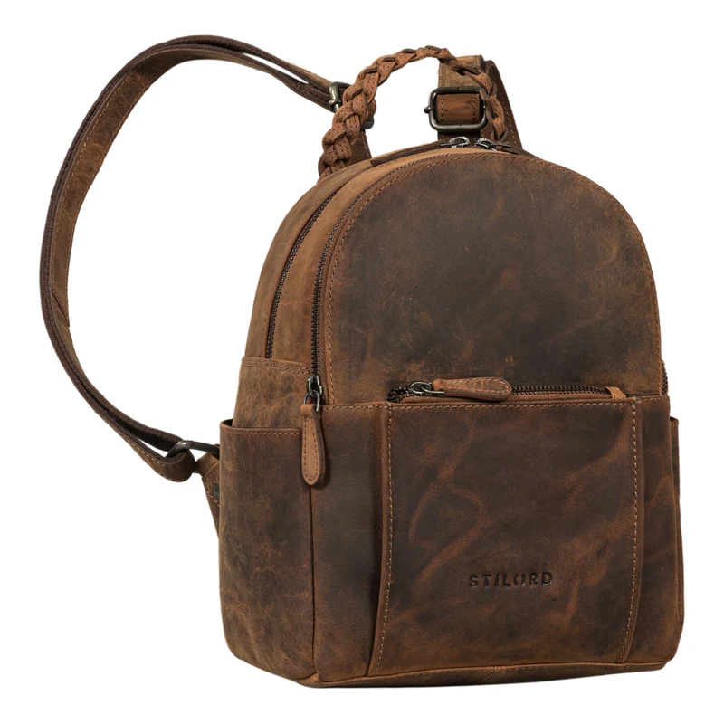 "Luna" Eleganter Leder-Rucksack Damen klein mit geflochtenem Henkel