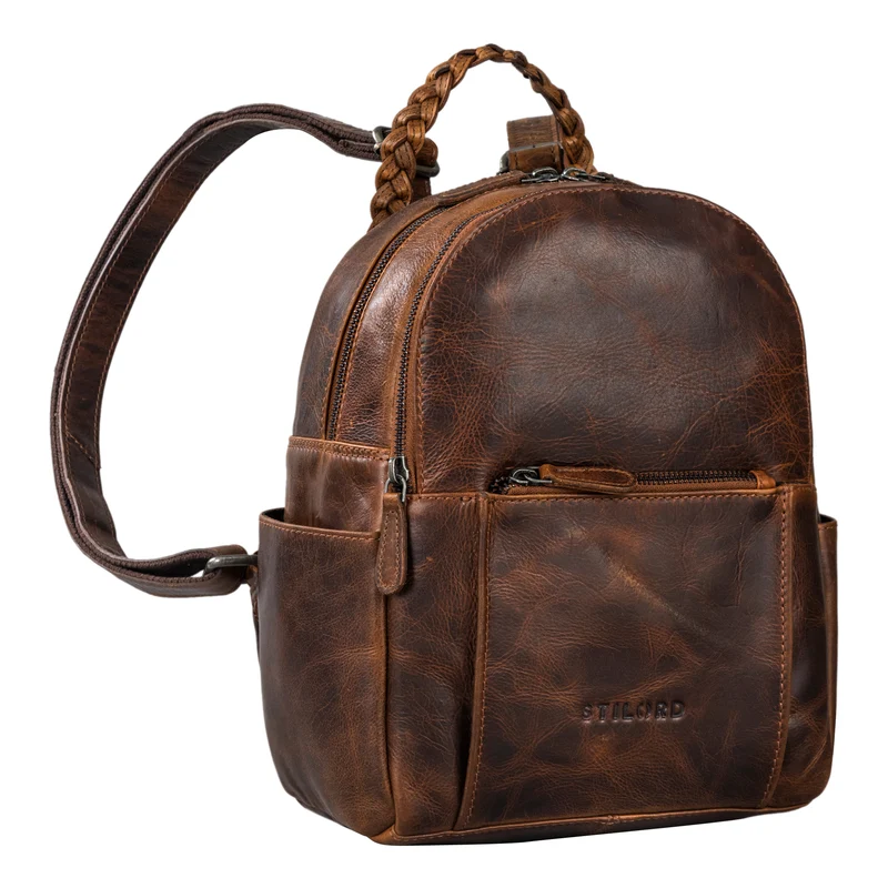 "Luna" Eleganter Leder-Rucksack Damen klein mit geflochtenem Henkel