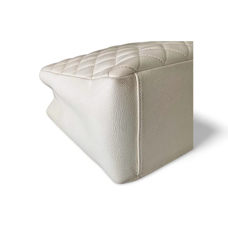 Chanel Medium White Grand Shopping Tote Bag aus Kaviarleder mit silberner Hardware