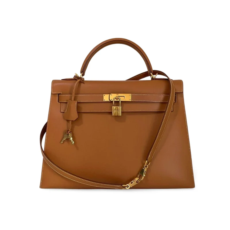 Hermes Kelly Bag 32cm aus Gold (Braun) Boxleder mit Goldbeschlägen