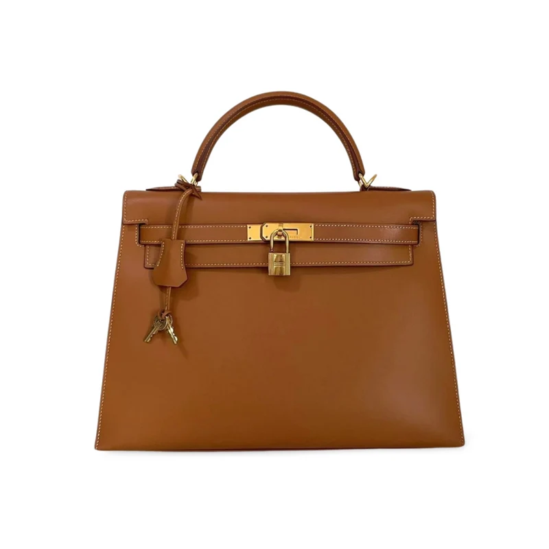 Hermes Kelly Bag 32cm aus Gold (Braun) Boxleder mit Goldbeschlägen