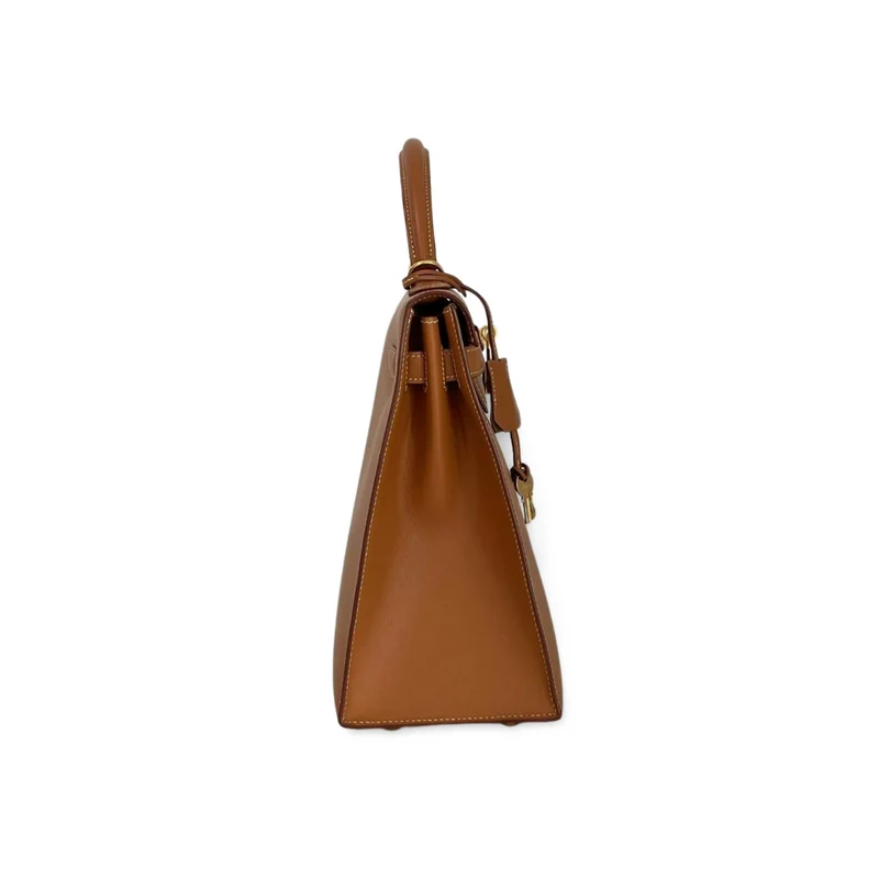 Hermes Kelly Bag 32cm aus Gold (Braun) Boxleder mit Goldbeschlägen