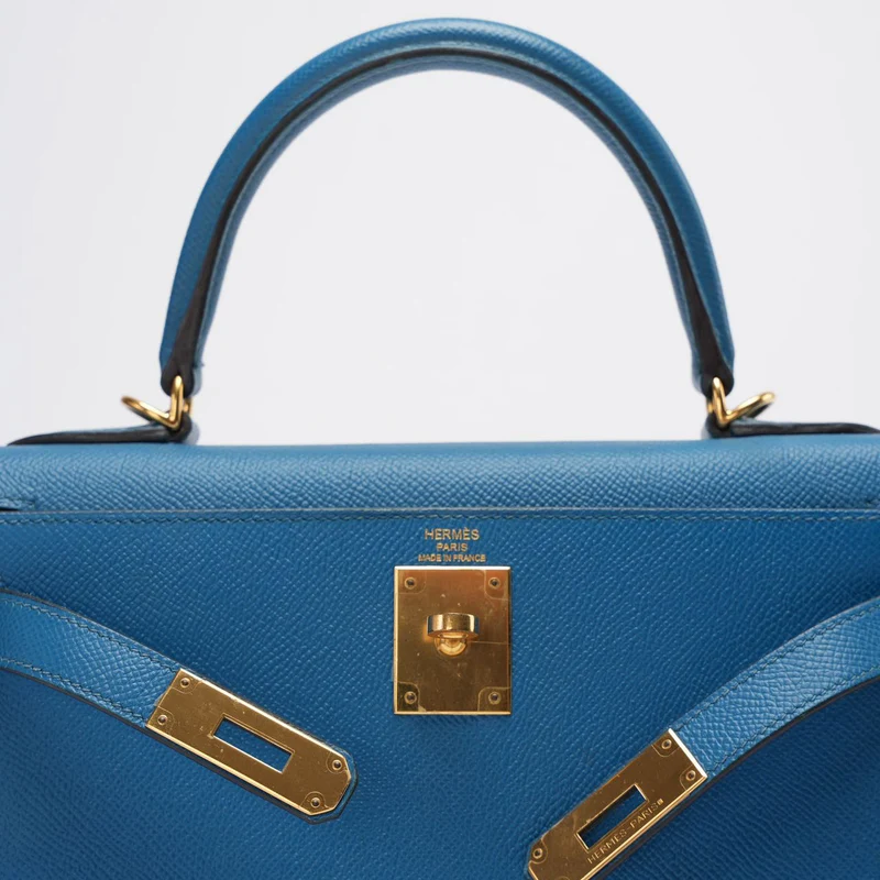 Hermes Kelly Sellier Tasche 28cm aus blauem Epsom-Leder mit goldener Hardware