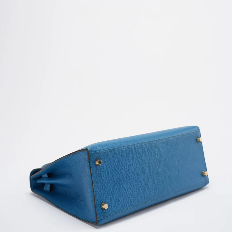 Hermes Kelly Sellier Tasche 28cm aus blauem Epsom-Leder mit goldener Hardware