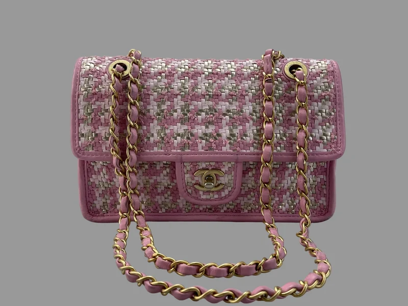 Chanel Classic Single Flap Bag Pink gewebt 23C Gold Hardware