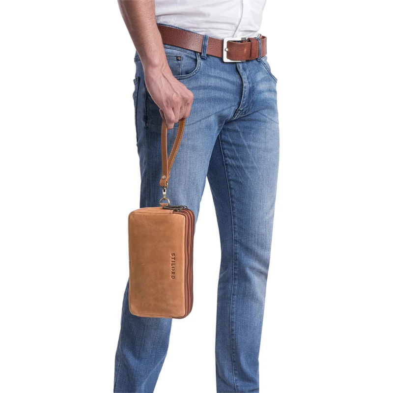 "Kenneth" Handgelenktasche Herren Echtleder mit Handgelenk-Schlaufe