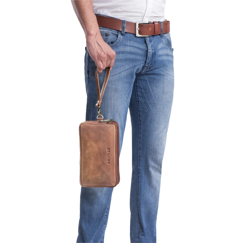 "Kenneth" Handgelenktasche Herren Echtleder mit Handgelenk-Schlaufe