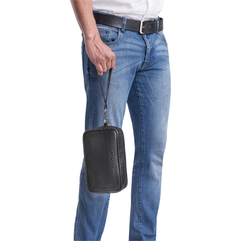 "Larkin" Herren Hand-Gelenk-Tasche Echtleder klein