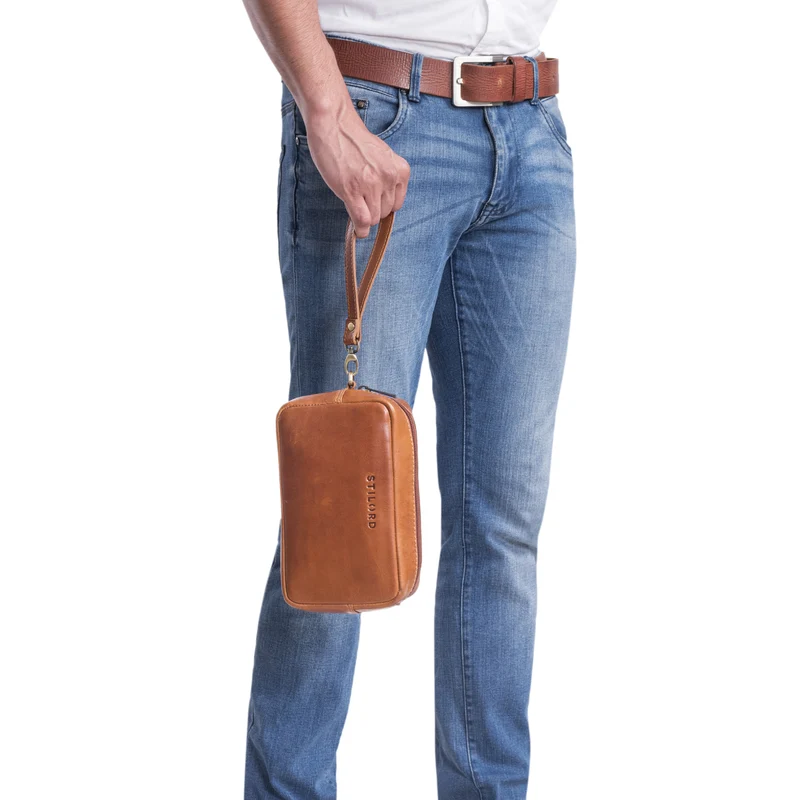 "Larkin" Herren Hand-Gelenk-Tasche Echtleder klein