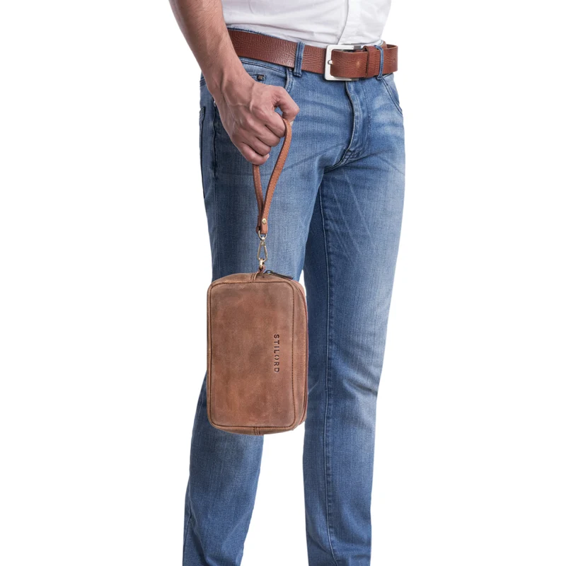 "Larkin" Herren Hand-Gelenk-Tasche Echtleder klein