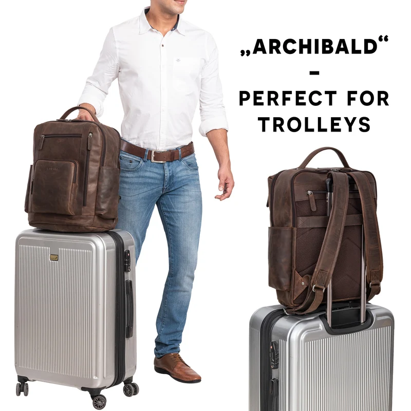 "Archibald" Lederrucksack mit Laptop-Fach 15,6 Zoll Damen und Herren
