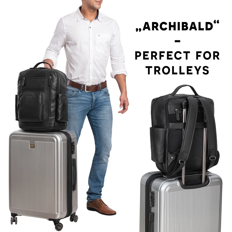"Archibald" Lederrucksack mit Laptop-Fach 15,6 Zoll Damen und Herren